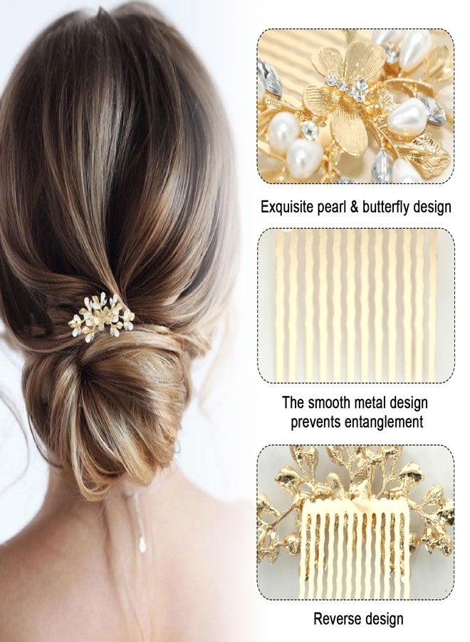 DeepSexual Bridal Pearl Hair Comb, Wedding Hair Accessories with Butterfly and Pearl Design for Bride and Bridesmaids (Golden) - Image 2